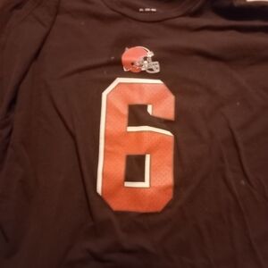 Brown Football Jersey with Orange Number 6 Mayfield